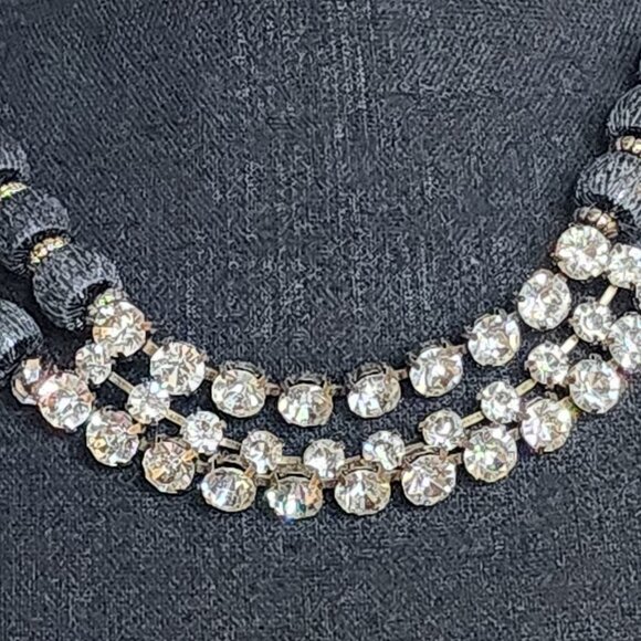 Chico's Vintage Black Lace Beads and Clear Rhinestone Double Strand 18" Necklace - Picture 3 of 17